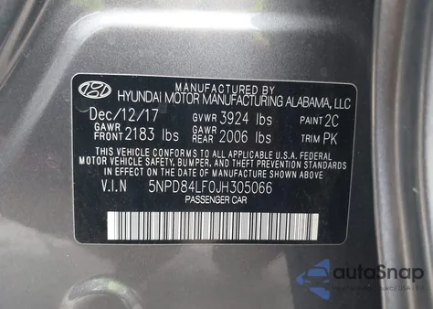 2018 Hyundai Elantra Sel from USA, damaged, VIN 5NPD84LF0JH305066